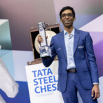 Winnaar Praggnanandhaa van het Tata Steel Chess 2025 (foto Jurriaan Hoefsmit)